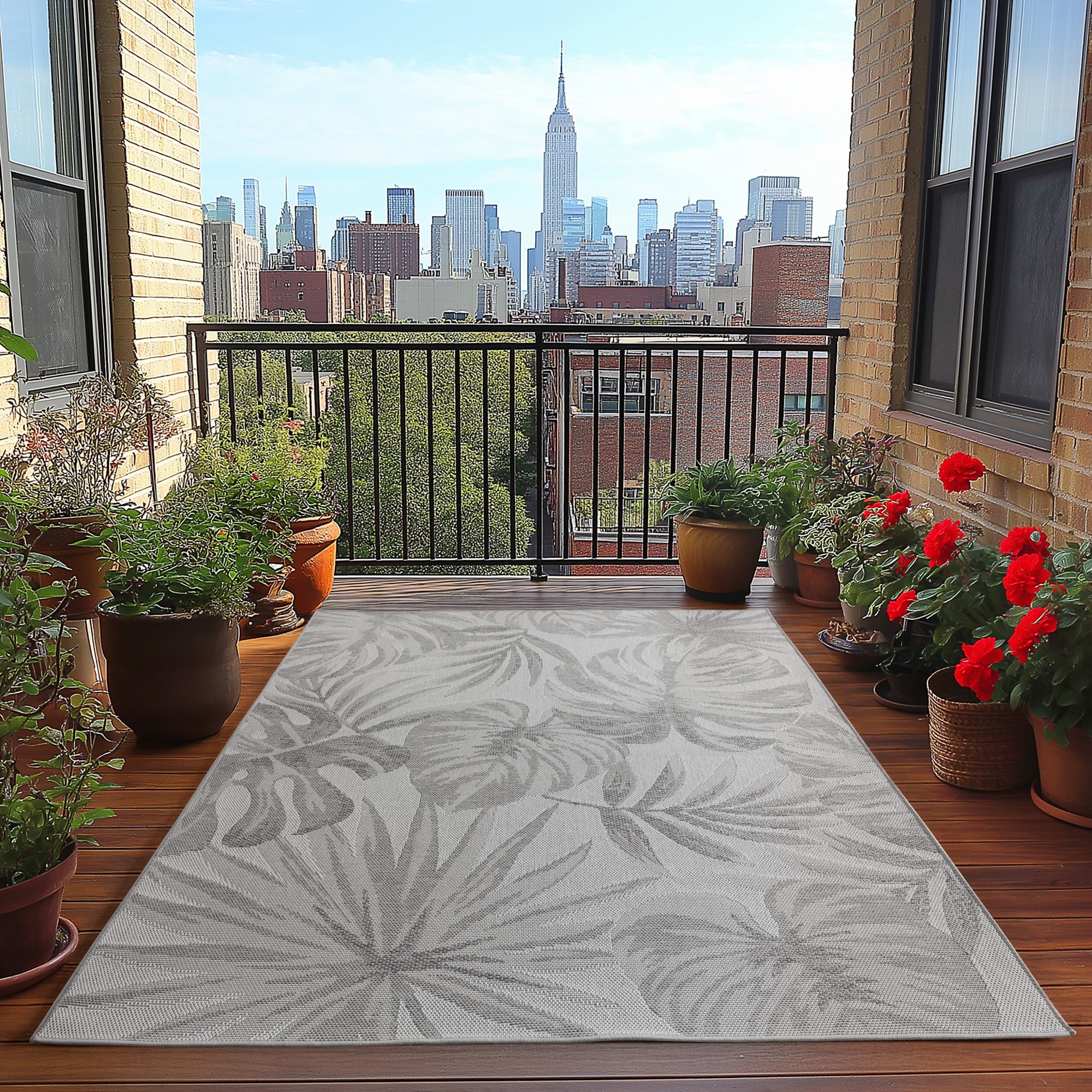 Desert 1302 Silber – Wetterfester Outdoor Teppich für Terrasse & Wohnzimmer