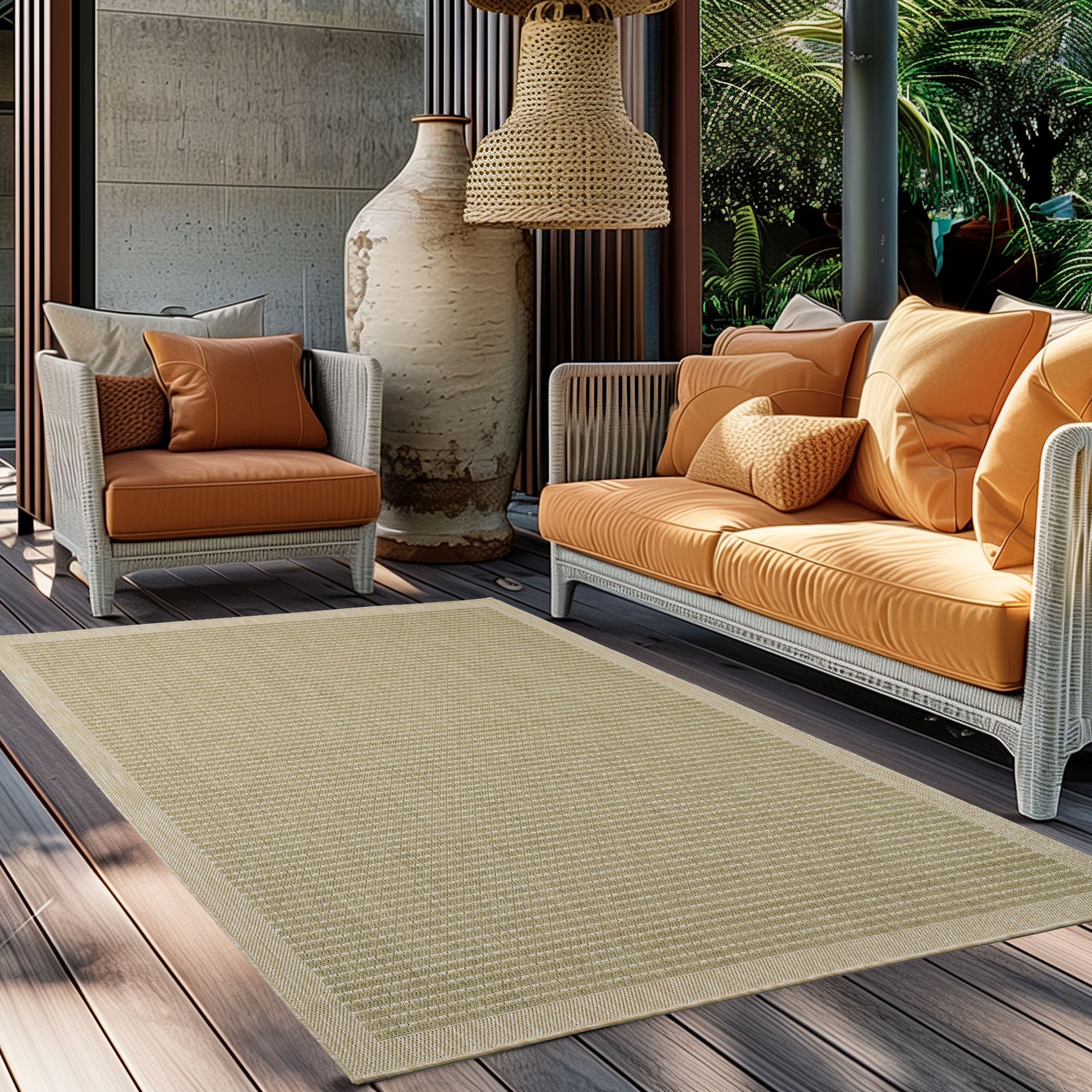Giza 1410 Grün – Frischer Flachgewebe Teppich für Terrasse & Flur ab 19,90 €