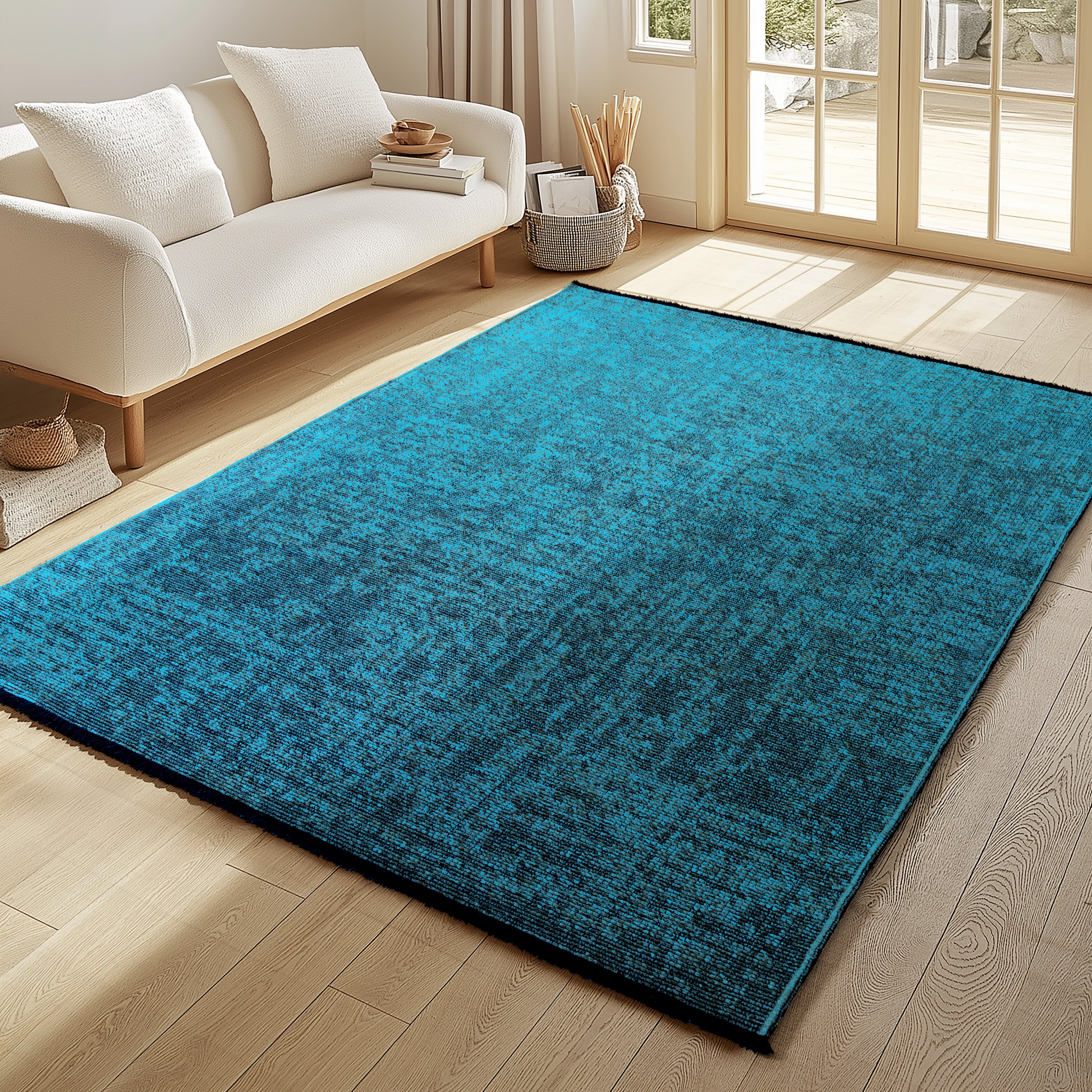 Space 1900 Blau – Vintage Chenille-Teppich günstig kaufen
