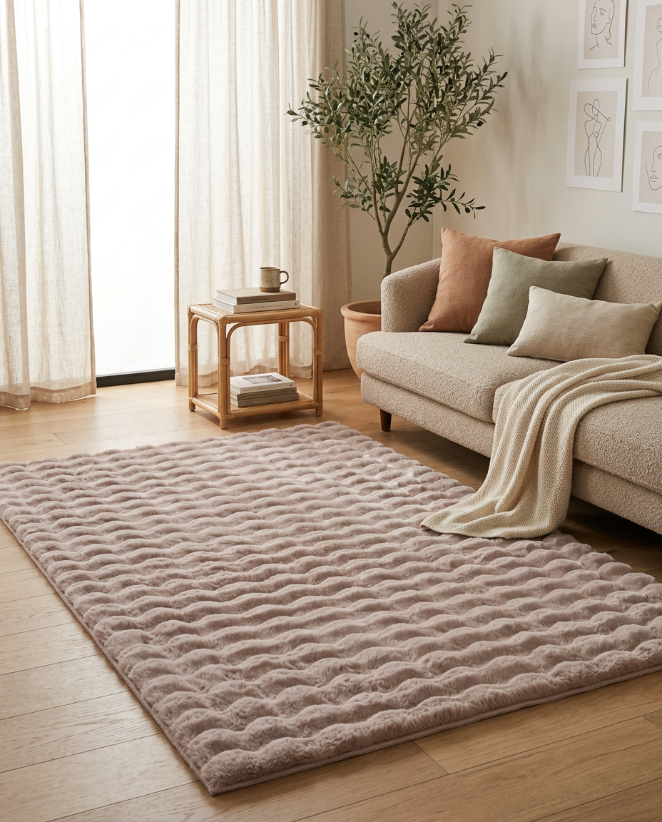Ambiance 5110 Beige – Warmer 3D Plüschteppich in Natürlichem Beige