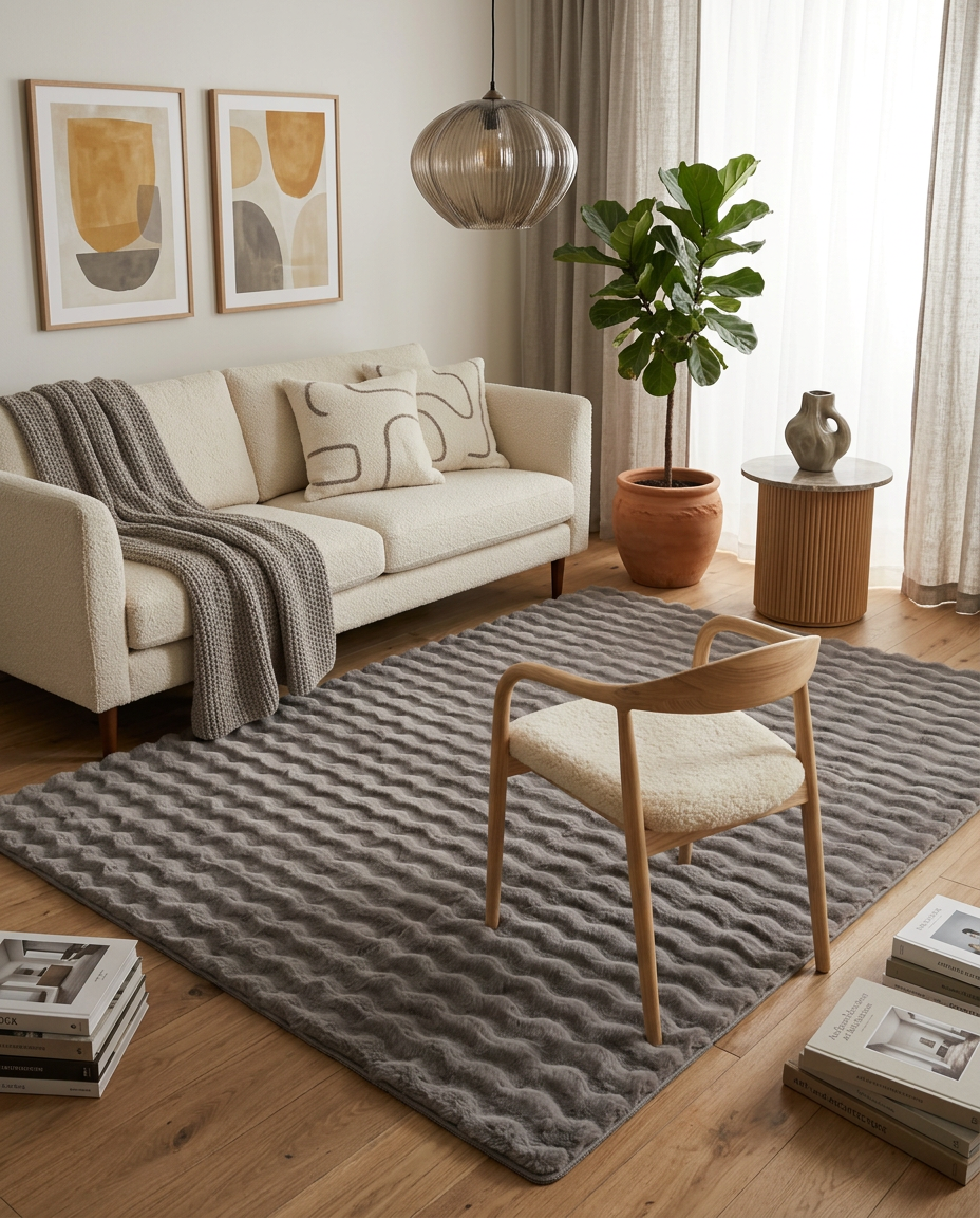 Ambiance 5110 Grey – Eleganter 3D Plüschteppich in Grautönen